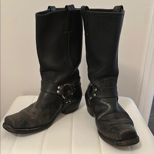 Frye Black Leather Combat & Moto Boots